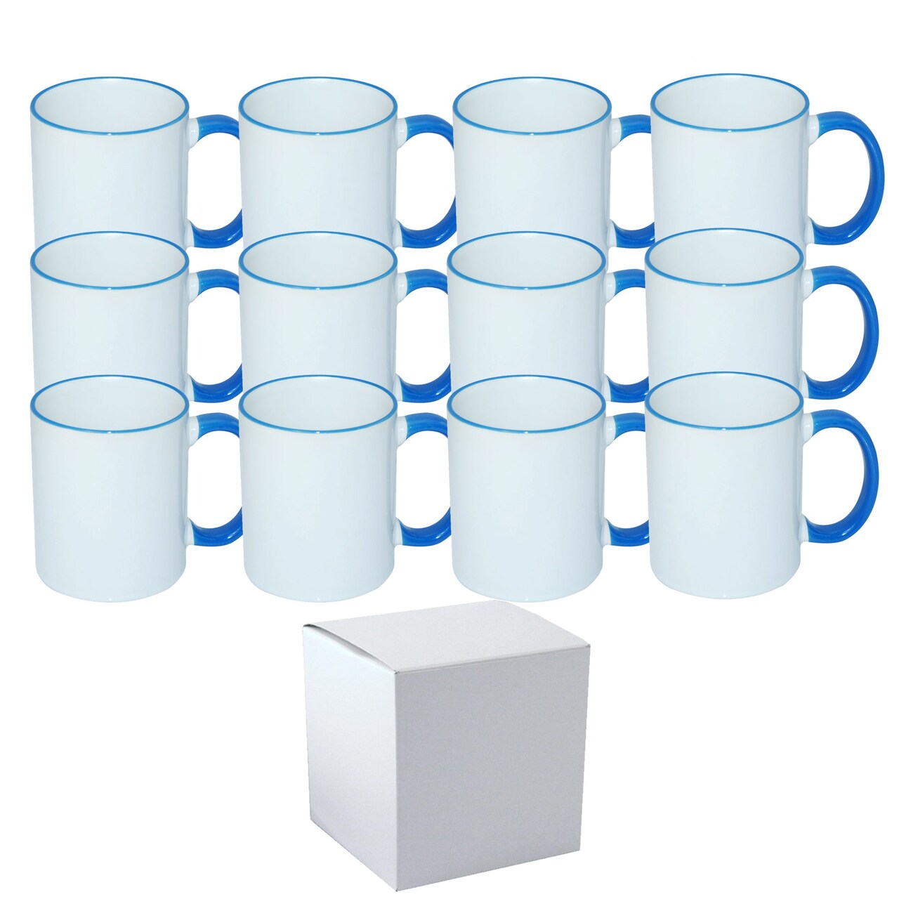 12 Pcs 11OZ Light Blue Rim & Handle Sublimation Mugs With Individual White Boxes
